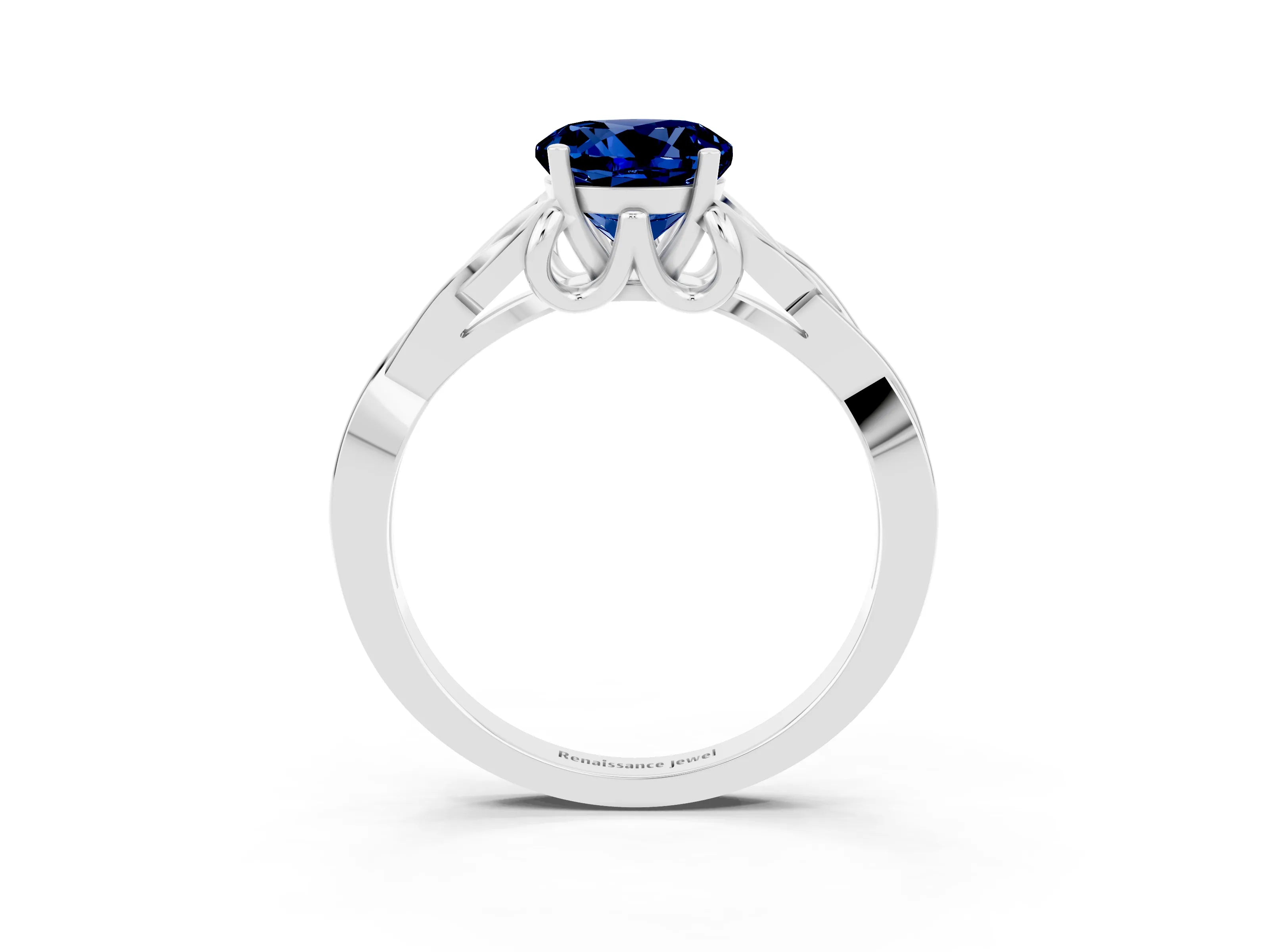 White gold Round Cut Blue Sapphire Solitaire Celtic Knot Ring with Four-Prong Setting_15