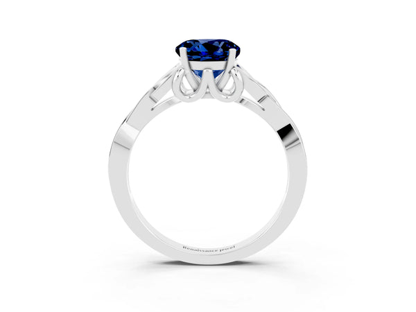 Silver Round Cut Blue Sapphire Solitaire Celtic Knot Ring with Four-Prong Setting