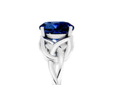White gold Round Cut Blue Sapphire Solitaire Celtic Knot Ring with Four-Prong Setting_17
