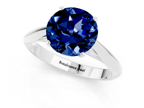 White gold Round Cut Blue Sapphire Solitaire Engagement Ring with Cathedral Setting and Four-Prong Mount_25