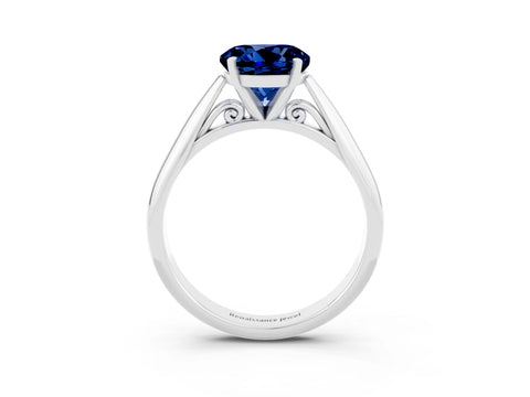 White gold Round Cut Blue Sapphire Solitaire Engagement Ring with Cathedral Setting and Four-Prong Mount_27