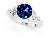 White gold Round Cut Blue Sapphire Solitaire Engagement Ring with Celtic Knot Band and Four-Prong Setting_1