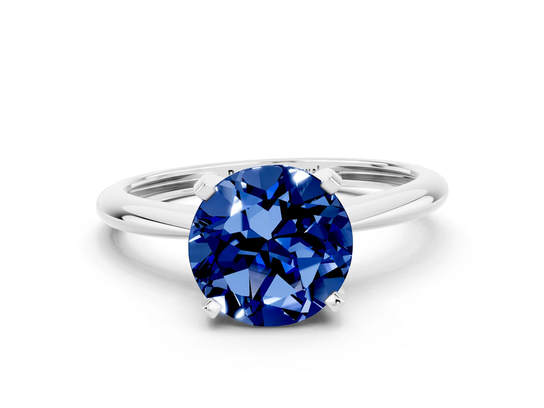 White gold Round Cut Blue Sapphire Solitaire Engagement Ring with Classic Band and Four-Prong Setting_12