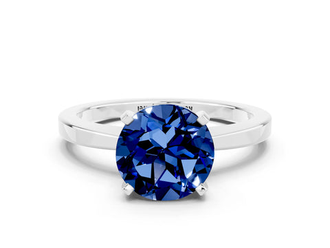 White gold Round Cut Blue Sapphire Solitaire Engagement Ring with Classic Band and Four-Prong Setting_24