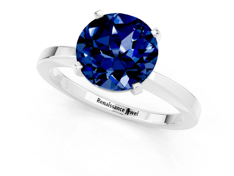 White gold Round Cut Blue Sapphire Solitaire Engagement Ring with Classic Band and Four-Prong Setting_25