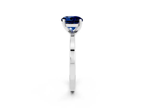 Platinum Round Cut Blue Sapphire Solitaire Engagement Ring with Classic Band and Four-Prong Setting