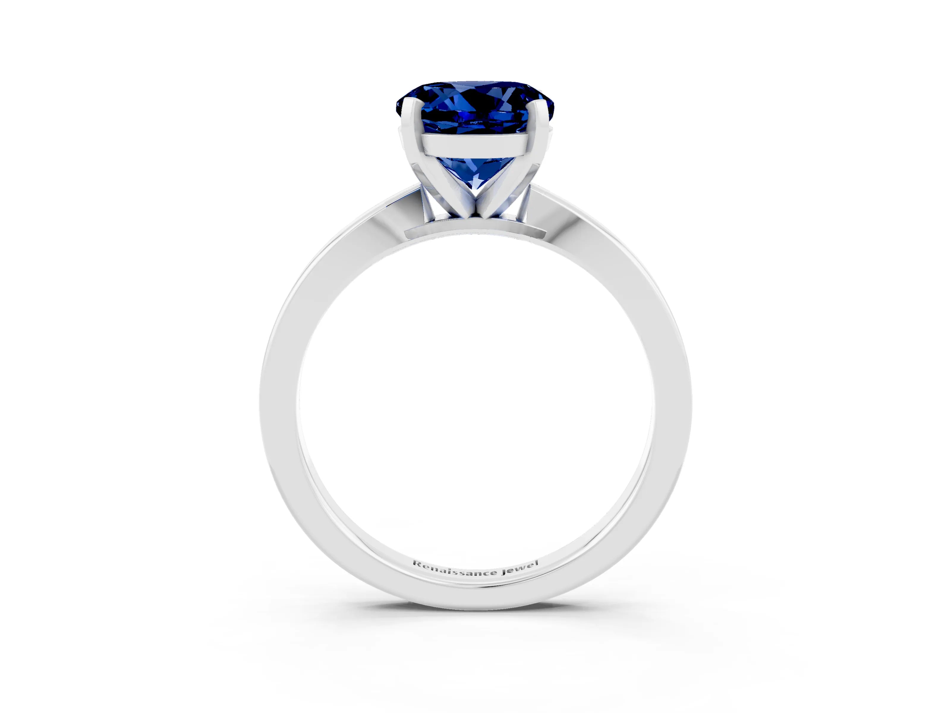 White gold Round Cut Blue Sapphire Solitaire Engagement Ring with Classic Band and Four-Prong Setting_27