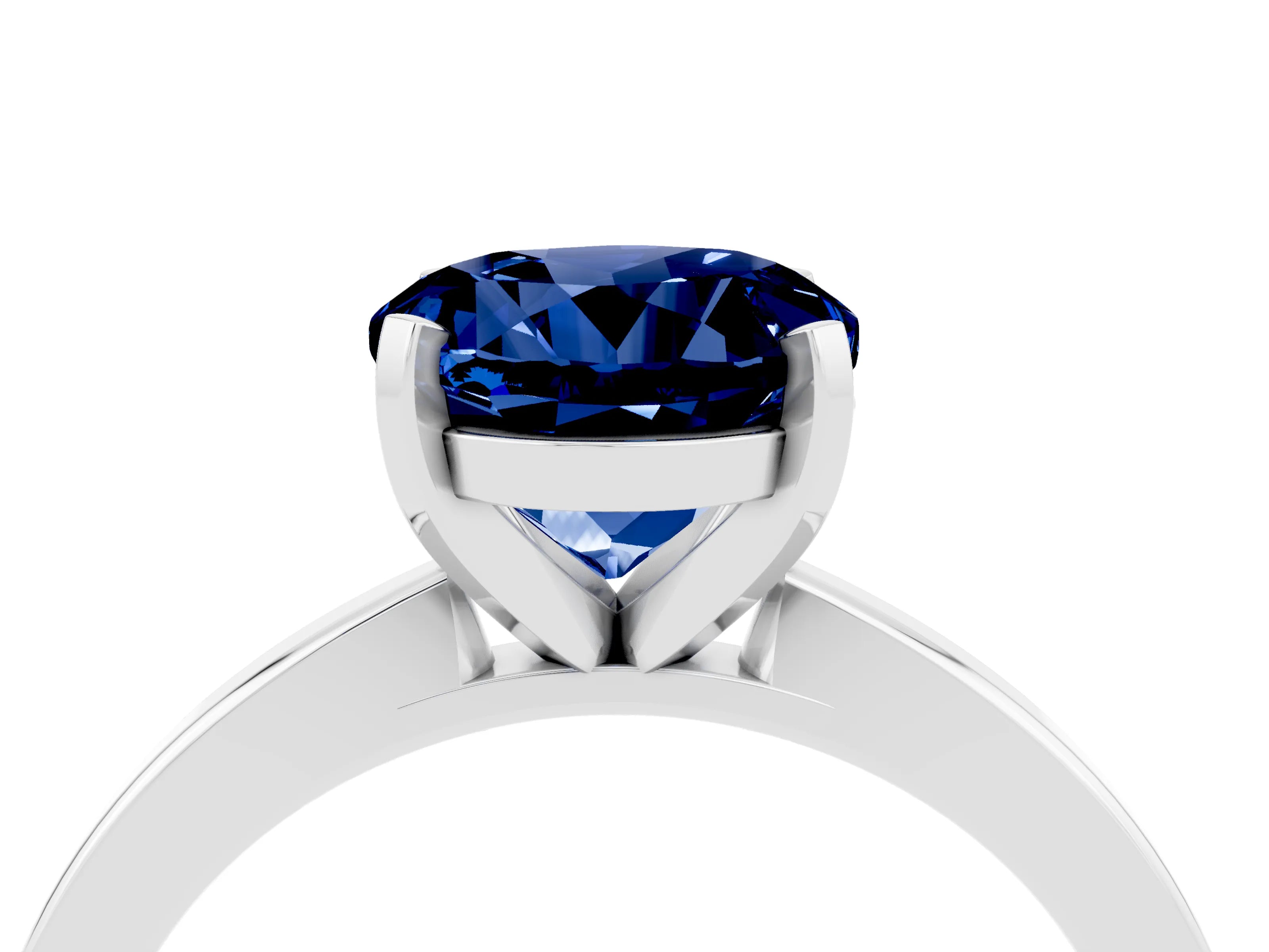 White gold Round Cut Blue Sapphire Solitaire Engagement Ring with Classic Band and Four-Prong Setting_28