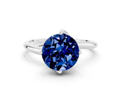 White gold Round Cut Blue Sapphire Solitaire Engagement Ring with Four-Prong Setting and Classic Band_12