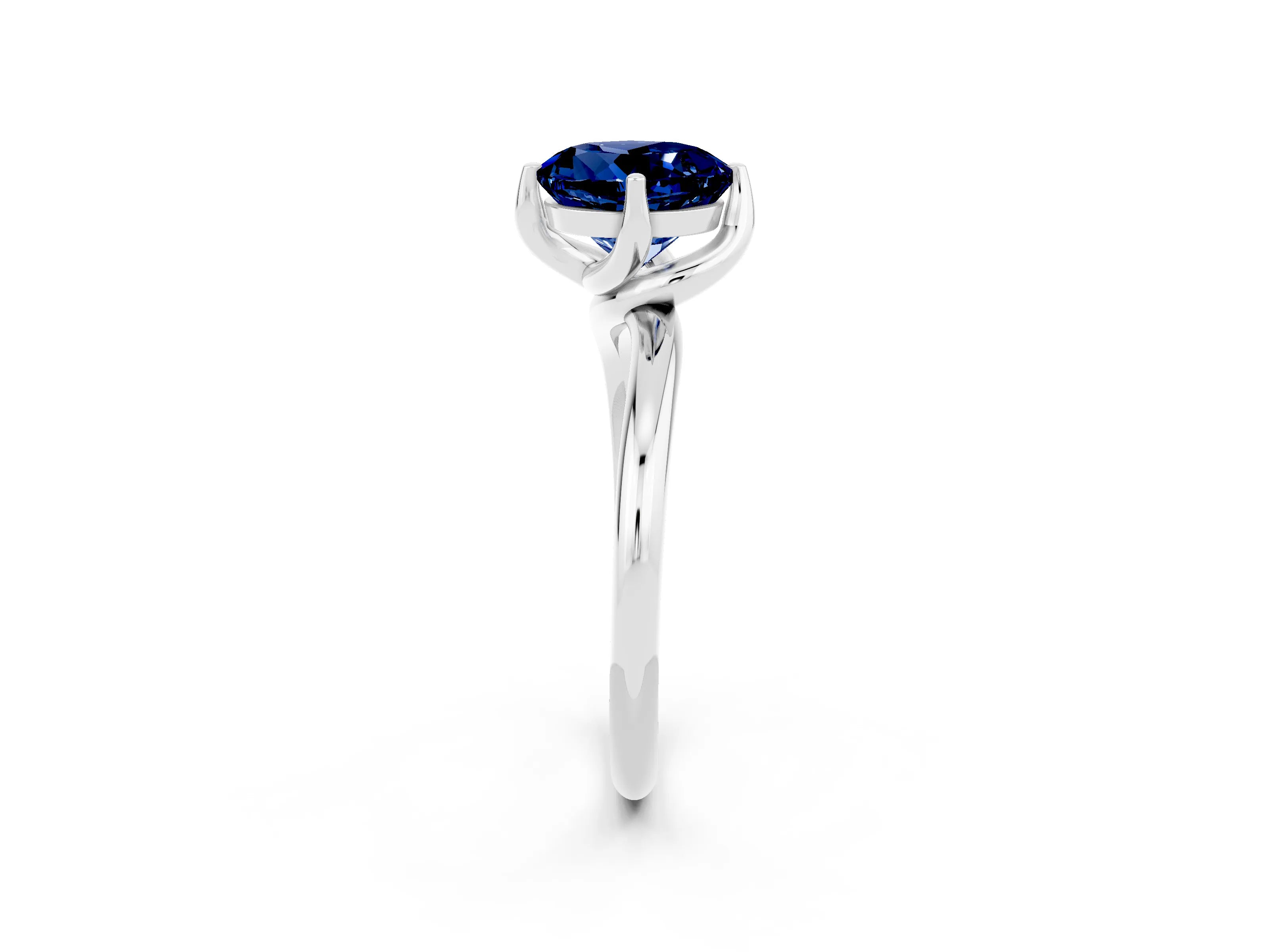 White gold Round Cut Blue Sapphire Solitaire Engagement Ring with Four-Prong Setting and Classic Band_14