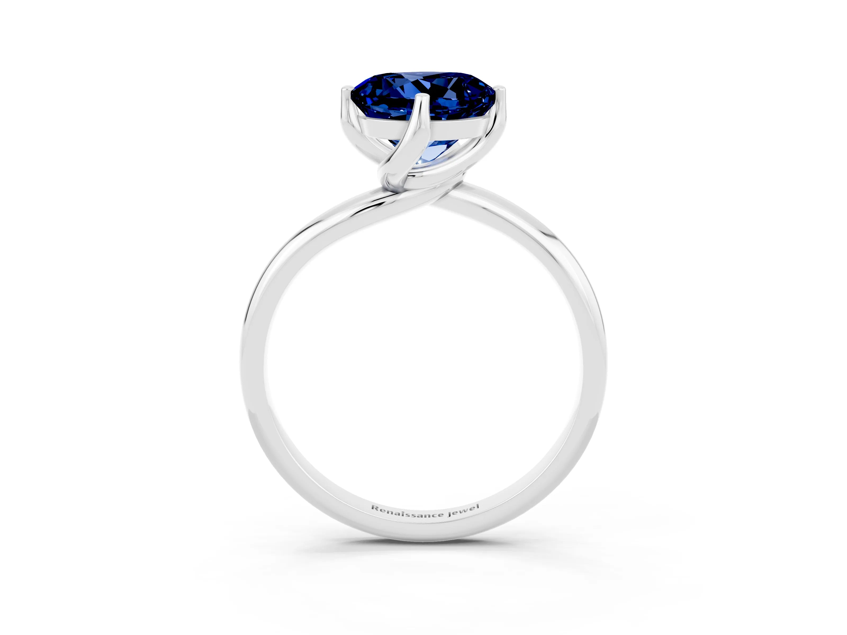 White gold Round Cut Blue Sapphire Solitaire Engagement Ring with Four-Prong Setting and Classic Band_15