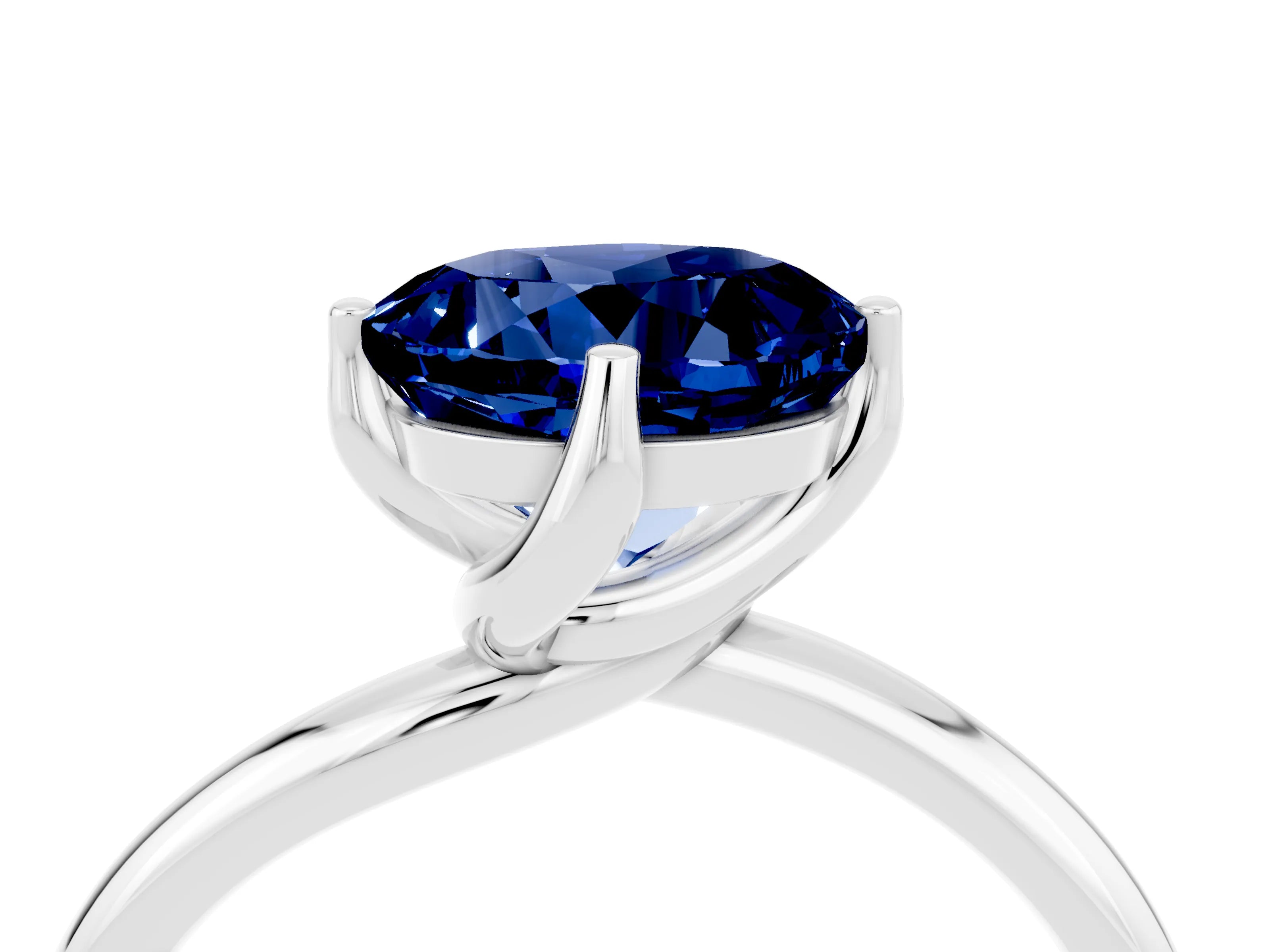 White gold Round Cut Blue Sapphire Solitaire Engagement Ring with Four-Prong Setting and Classic Band_16