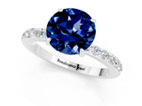 White gold Round Cut Blue Sapphire Solitaire Engagement Ring with Pavé Band and Four-Prong Setting_1