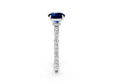 White gold Round Cut Blue Sapphire Solitaire Engagement Ring with Pavé Band and Four-Prong Setting_2