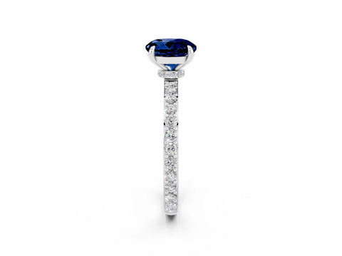 White gold Round Cut Blue Sapphire Solitaire Engagement Ring with Pavé Band and Four-Prong Setting_2