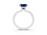 White gold Round Cut Blue Sapphire Solitaire Engagement Ring with Pavé Band and Four-Prong Setting_3