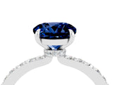 White gold Round Cut Blue Sapphire Solitaire Engagement Ring with Pavé Band and Four-Prong Setting_4
