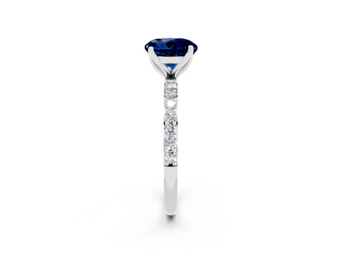 White gold Round Cut Blue Sapphire Solitaire Engagement Ring with Pavé Band and Prong Setting_2