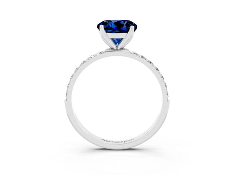 White gold Round Cut Blue Sapphire Solitaire Engagement Ring with Pavé Band and Prong Setting_3