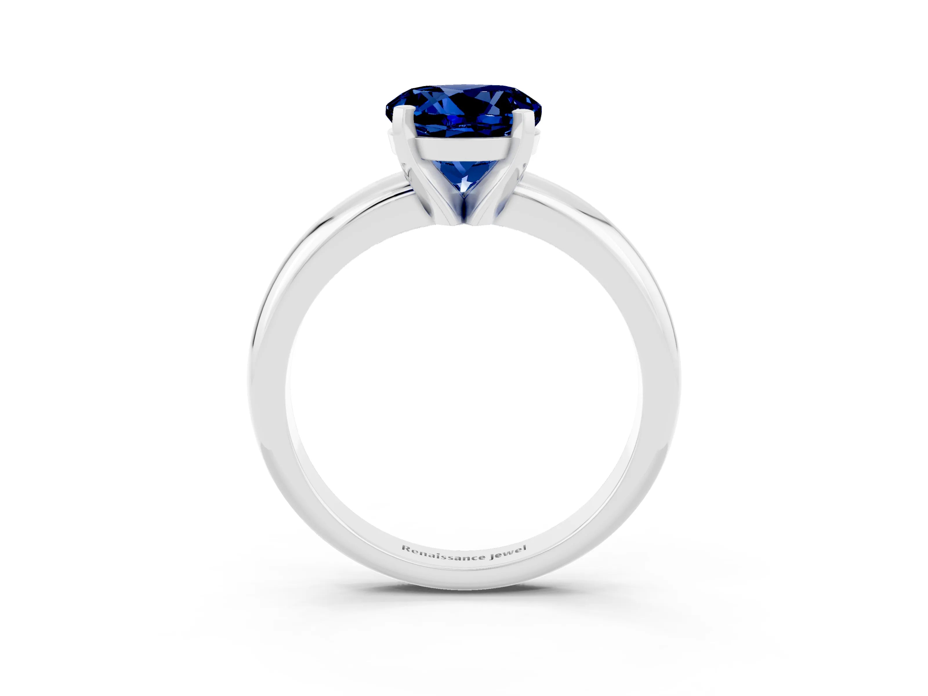 White gold Round Cut Blue Sapphire Solitaire Engagement Ring with Round Band and Four-Prong Setting_3