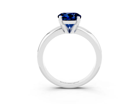 White gold Round Cut Blue Sapphire Solitaire Engagement Ring with Round Band and Four-Prong Setting_3