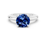 White gold Round Cut Blue Sapphire Solitaire Engagement Ring with Round Band and Four-Prong Setting