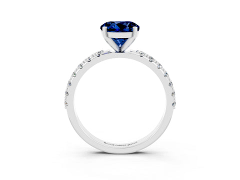 White gold Round Cut Blue Sapphire Solitaire Pavé Band with Four-Prong Setting_3