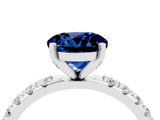 White gold Round Cut Blue Sapphire Solitaire Pavé Band with Four-Prong Setting_4