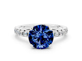 White gold Round Cut Blue Sapphire Solitaire Pavé Engagement Ring with Round Band and Prong Setting_12