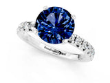 White gold Round Cut Blue Sapphire Solitaire Pavé Engagement Ring with Round Band and Prong Setting_13