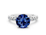 White gold Round Cut Blue Sapphire Solitaire Pavé Engagement Ring with Round Band and Prong Setting_66