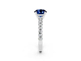 White gold Round Cut Blue Sapphire Solitaire Pavé Engagement Ring with Round Band and Prong Setting_68