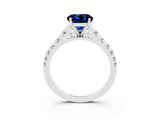 White gold Round Cut Blue Sapphire Solitaire Ring with Cathedral Setting and Pavé Band_3
