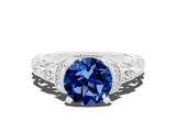 White gold Round Cut Blue Sapphire Solitaire Ring with Filigree Band and Four-Prong Setting_24