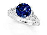 White gold Round Cut Blue Sapphire Solitaire Ring with Filigree Band and Four-Prong Setting_25