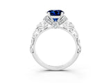 White gold Round Cut Blue Sapphire Solitaire Ring with Filigree Band and Four-Prong Setting_27