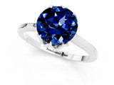 White gold Round Cut Blue Sapphire Solitaire Ring with Flower Prong Setting and Classic Band_13