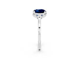 White gold Round Cut Blue Sapphire Solitaire Ring with Flower Prong Setting and Classic Band_14