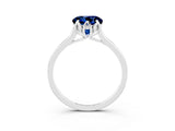 White gold Round Cut Blue Sapphire Solitaire Ring with Flower Prong Setting and Classic Band_15