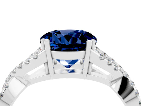White gold Round Cut Blue Sapphire Solitaire Ring with Four-Prong Setting and Twisted Pavé Band_4