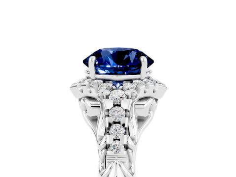White gold Round Cut Blue Sapphire Solitaire Ring with Hidden Halo and Pavé Band_17