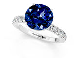White gold Round Cut Blue Sapphire Solitaire Ring with Pavé Accents and Four-Prong Setting_1