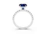 White gold Round Cut Blue Sapphire Solitaire Ring with Pavé Accents and Four-Prong Setting_3