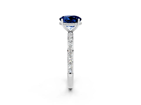 White gold Round Cut Blue Sapphire Solitaire Ring with Pavé Band and Hidden Halo_26