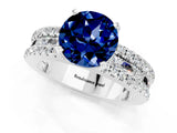 White gold Round Cut Blue Sapphire Solitaire Ring with Pavé and Channel Set Band_1