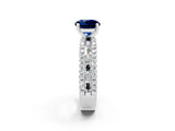 White gold Round Cut Blue Sapphire Solitaire Ring with Pavé and Channel Set Band_2