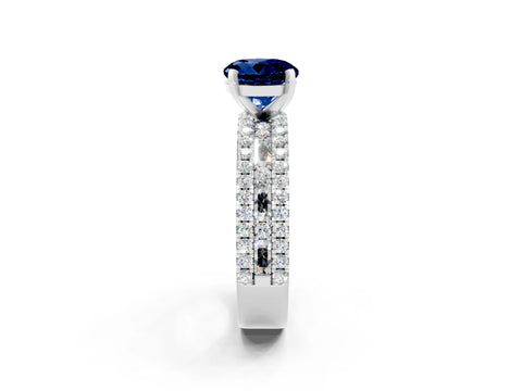 White gold Round Cut Blue Sapphire Solitaire Ring with Pavé and Channel Set Band_2