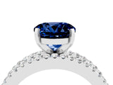 White gold Round Cut Blue Sapphire Solitaire Ring with Pavé and Channel Set Band_4
