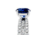 White gold Round Cut Blue Sapphire Solitaire Ring with Pavé and Channel Set Band_5