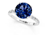 White gold Round Cut Blue Sapphire Solitaire Ring with Pave Band and Four Prong Setting_25